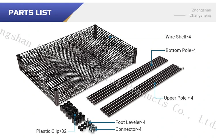 Different Finish Available 6 Layer Black Heavy Duty Storage Steel Wire Shelving