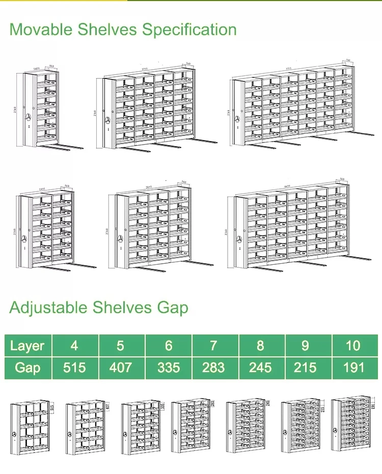 Office Movable Steel High Density Steel Mobile Archive Shelving for Library Bookshelf